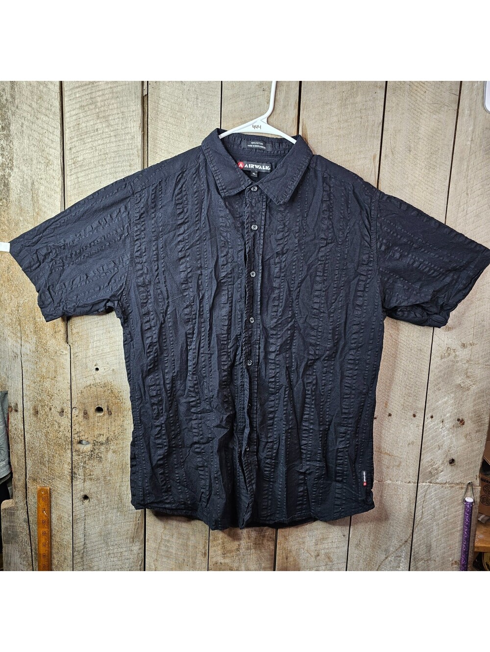 Airwalk Men's XL Black Textured Button Up Shirt Short Sleeve 100% Cotton